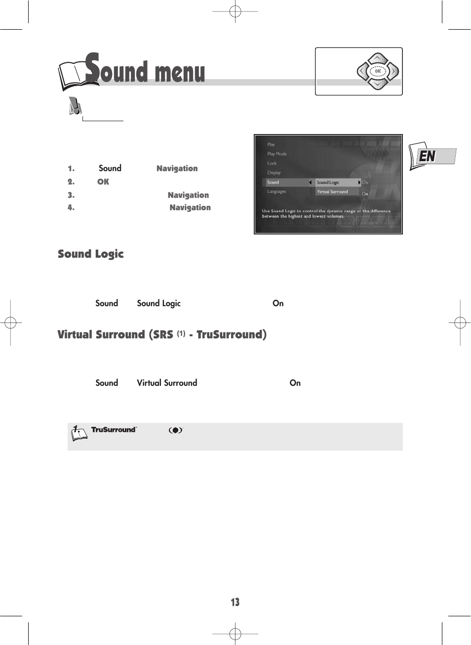 Ound menu | Technicolor - Thomson DSA100 User Manual | Page 13 / 24