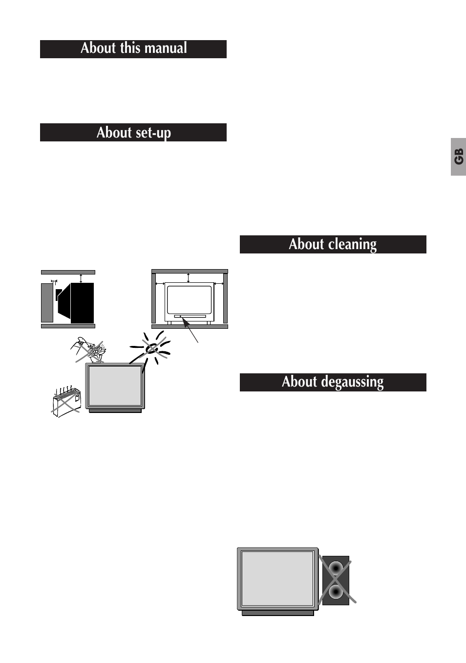 About this manual, About set-up, About cleaning | About degaussing | Technicolor - Thomson 2 0 M F 1 5 G T User Manual | Page 2 / 8