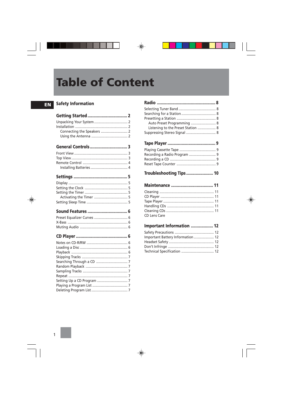 Table of content | Technicolor - Thomson CS84 User Manual | Page 3 / 14