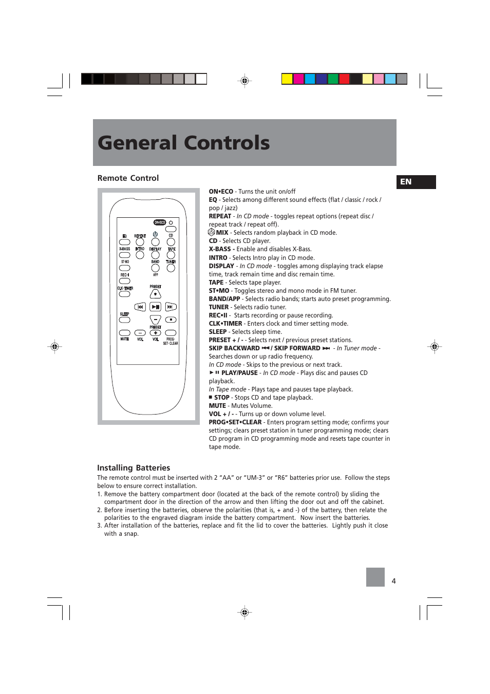 General controls | Technicolor - Thomson CS84 User Manual | Page 6 / 14