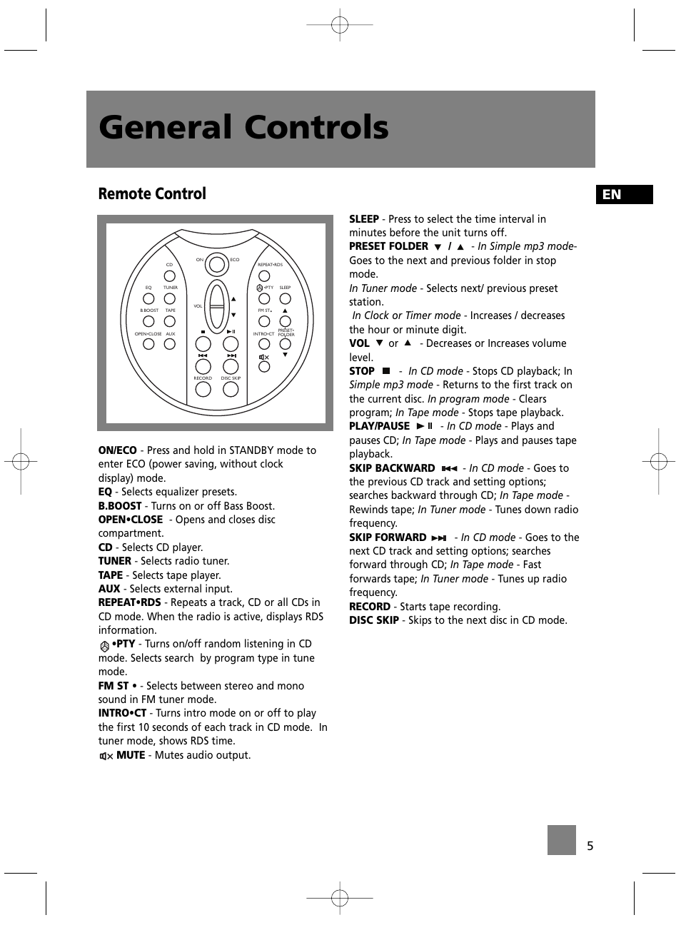 General controls, Remote control | Technicolor - Thomson MS4300 User Manual | Page 10 / 23