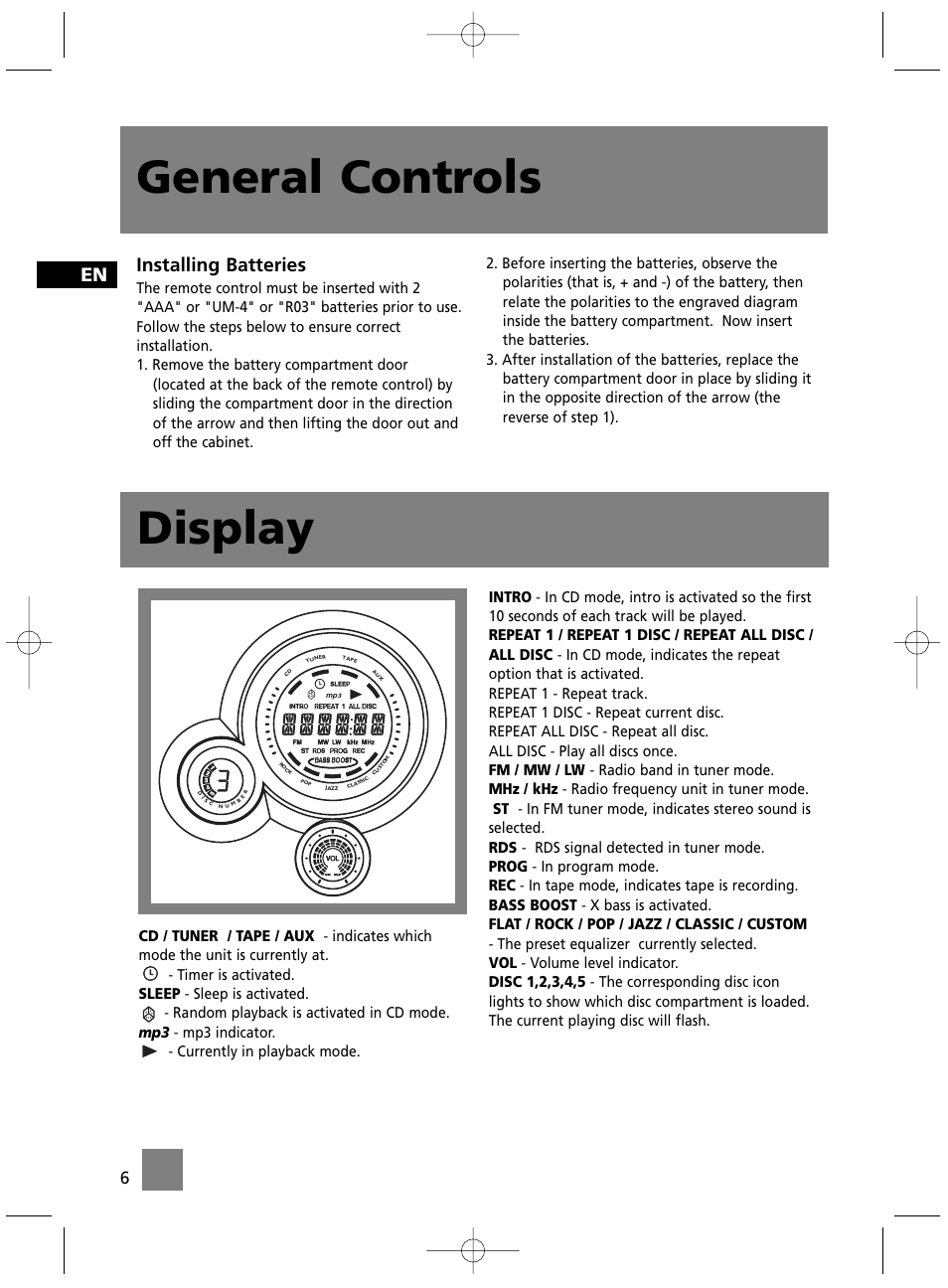 General controls, Display, Installing batteries | Technicolor - Thomson MS4300 User Manual | Page 11 / 23