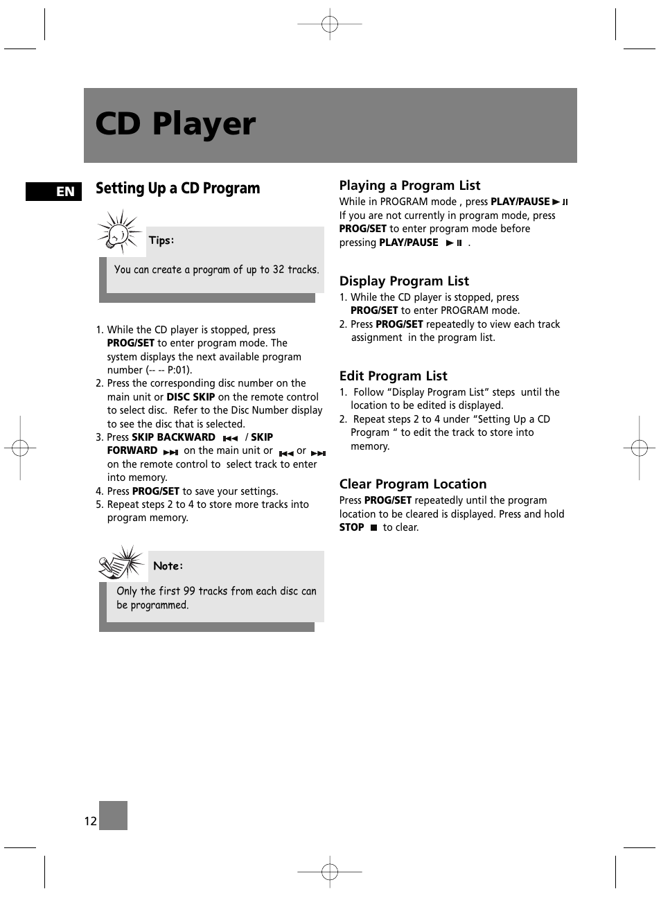 Cd player, Setting up a cd program | Technicolor - Thomson MS4300 User Manual | Page 17 / 23