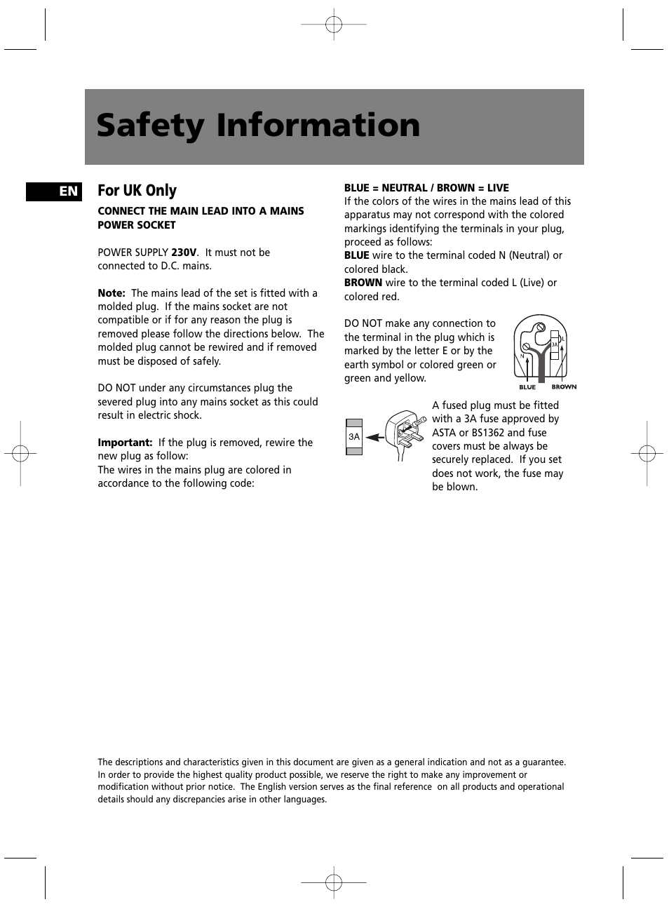 Safety information, For uk only | Technicolor - Thomson MS4300 User Manual | Page 3 / 23