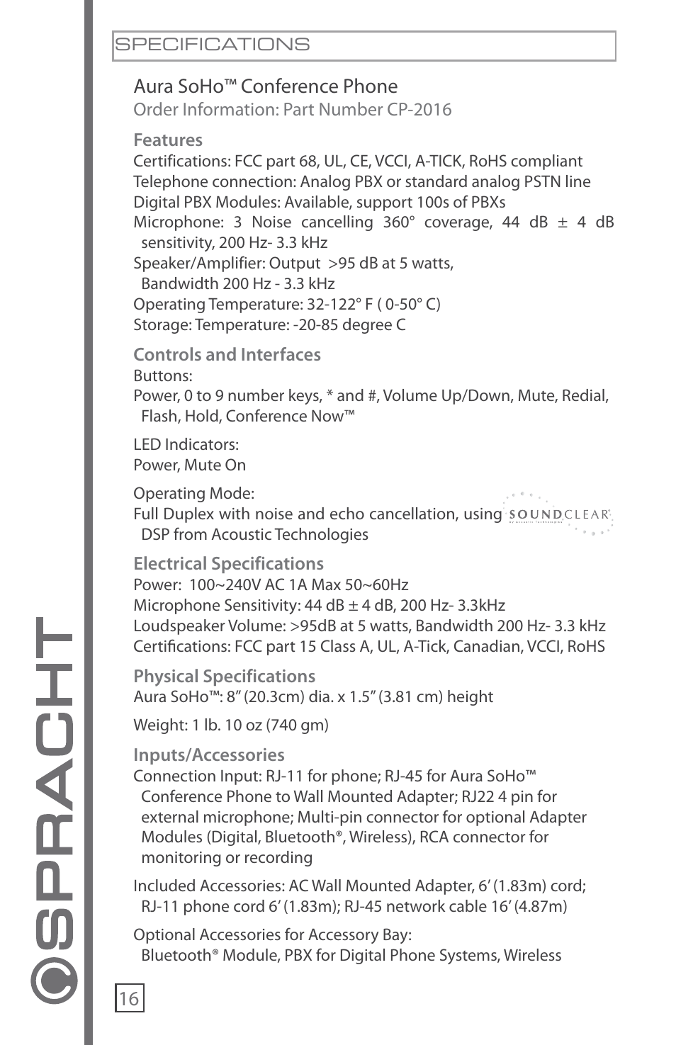 16 aura soho™ conference phone | Technicolor - Thomson CP-2016-007 User Manual | Page 21 / 24