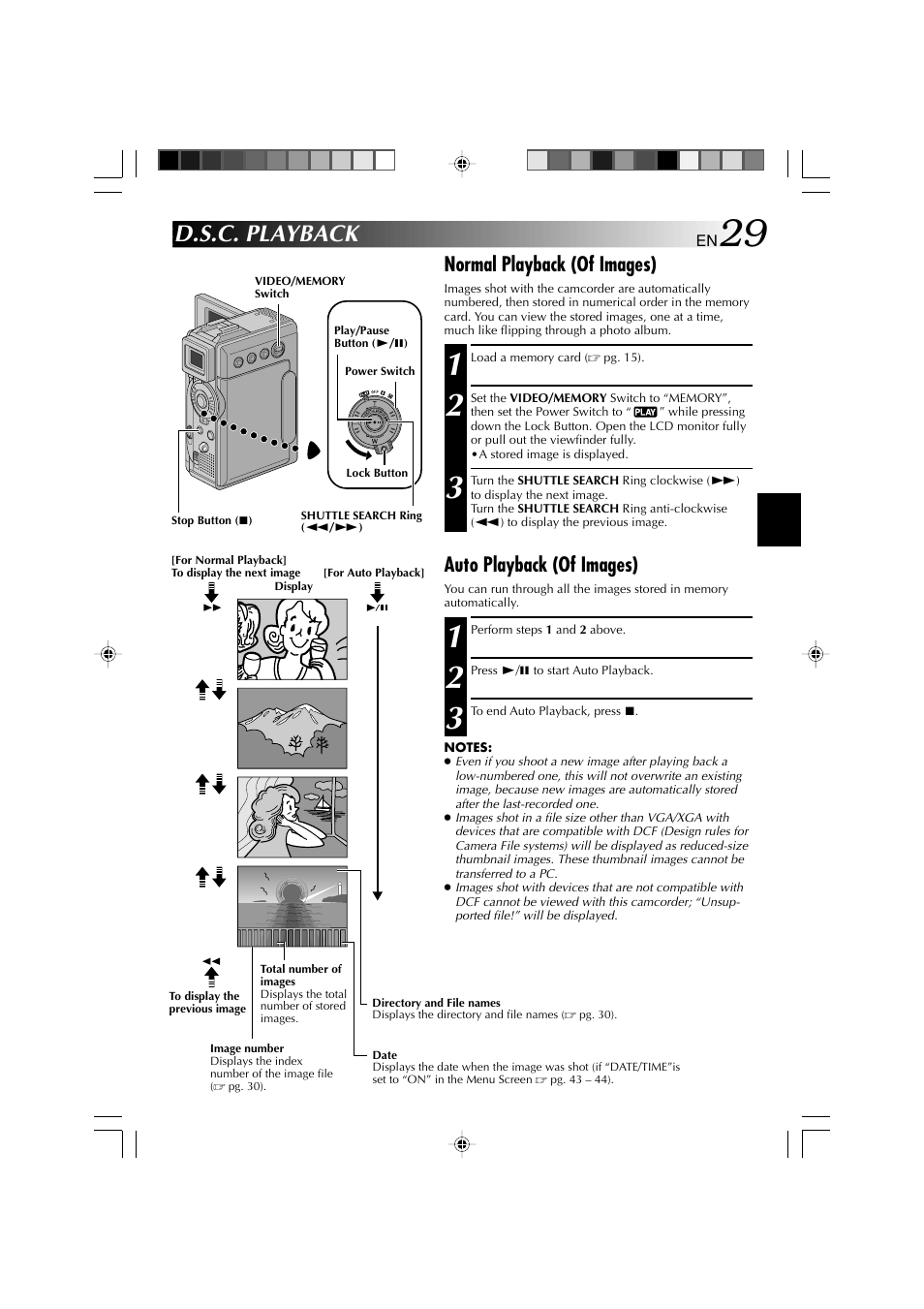 D.s.c. playback, Normal playback (of images), Auto playback (of images) | Technicolor - Thomson HP 270 User Manual | Page 30 / 100