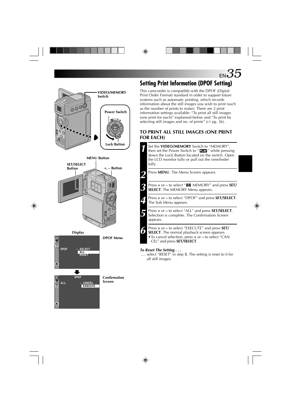 Setting print information (dpof setting) | Technicolor - Thomson HP 270 User Manual | Page 36 / 100