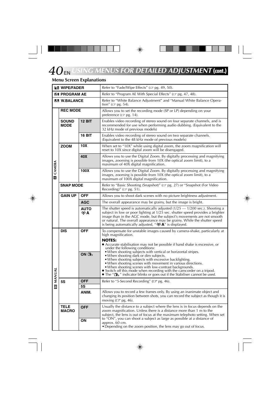 Using menus for detailed adjustment, Cont.) | Technicolor - Thomson HP 270 User Manual | Page 41 / 100
