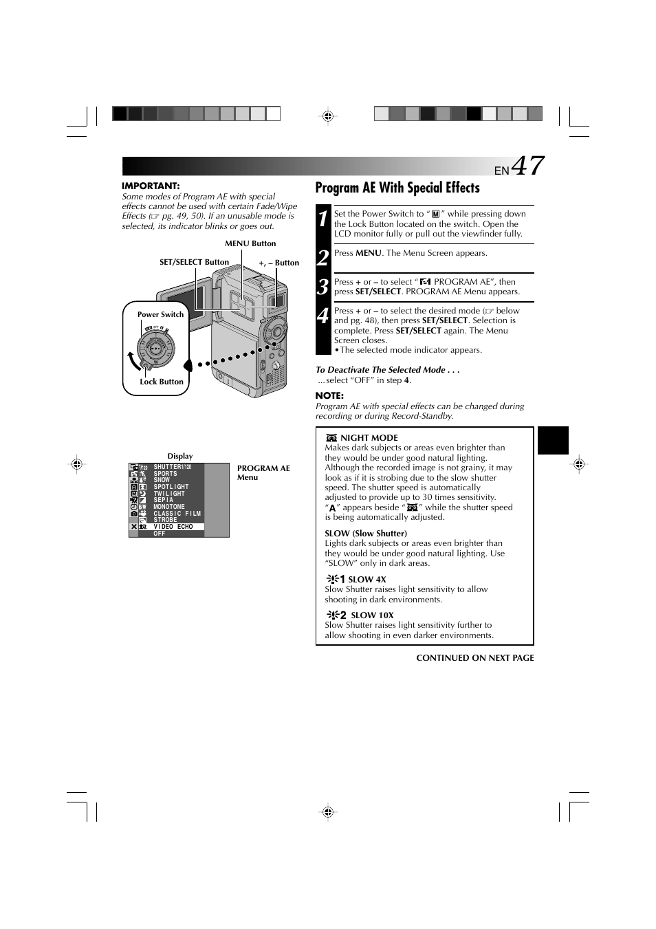 Program ae with special effects | Technicolor - Thomson HP 270 User Manual | Page 48 / 100
