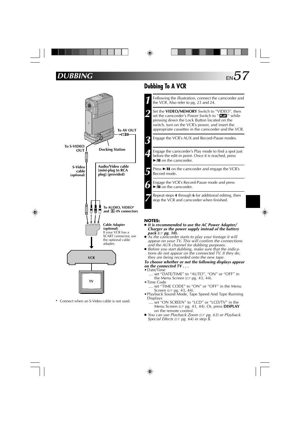 Dubbing, Dubbing to a vcr | Technicolor - Thomson HP 270 User Manual | Page 58 / 100