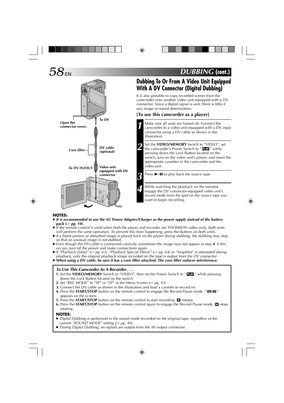 Dubbing, Cont.) | Technicolor - Thomson HP 270 User Manual | Page 59 / 100