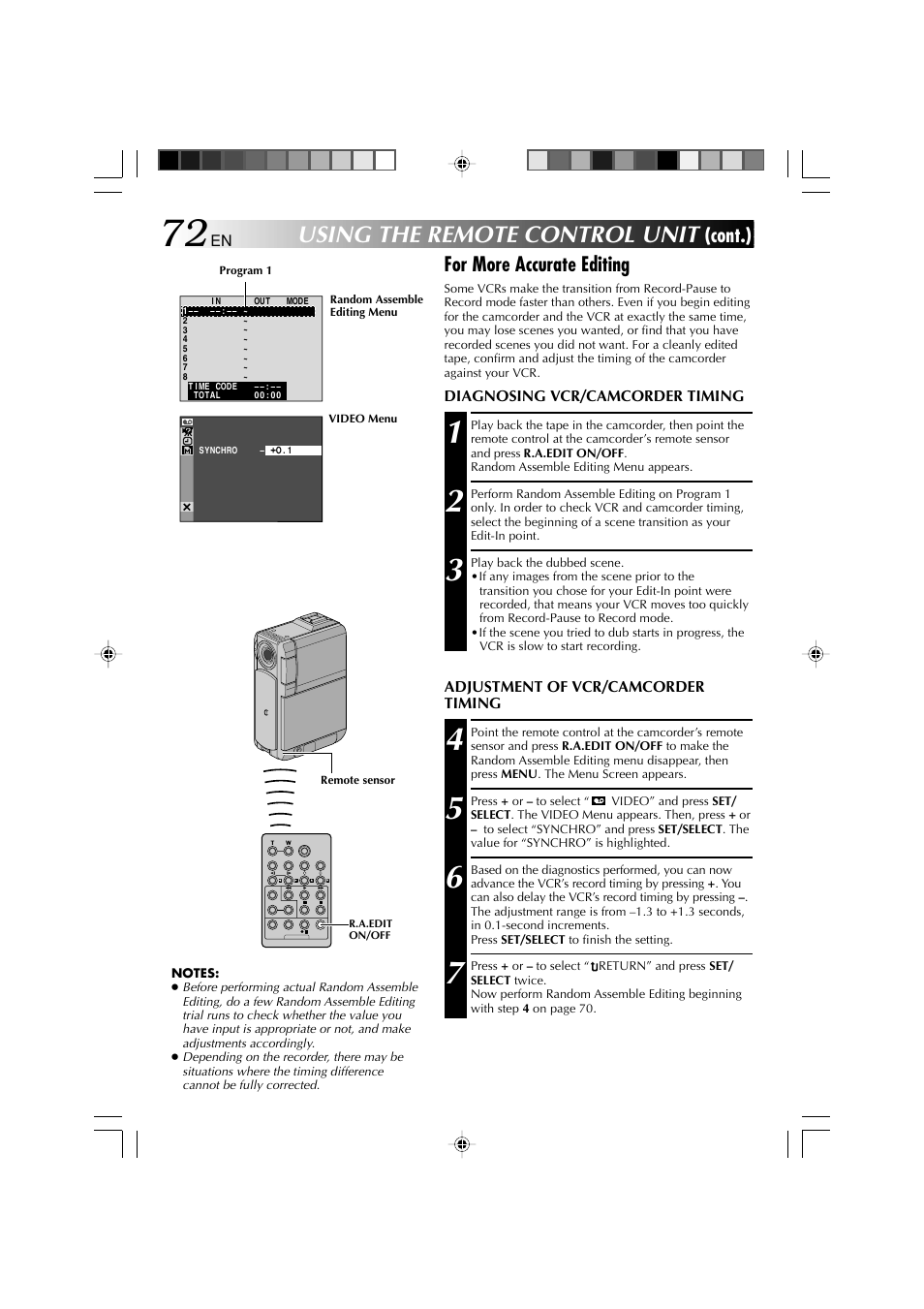 Using the remote control unit, For more accurate editing, Cont.) | Technicolor - Thomson HP 270 User Manual | Page 73 / 100