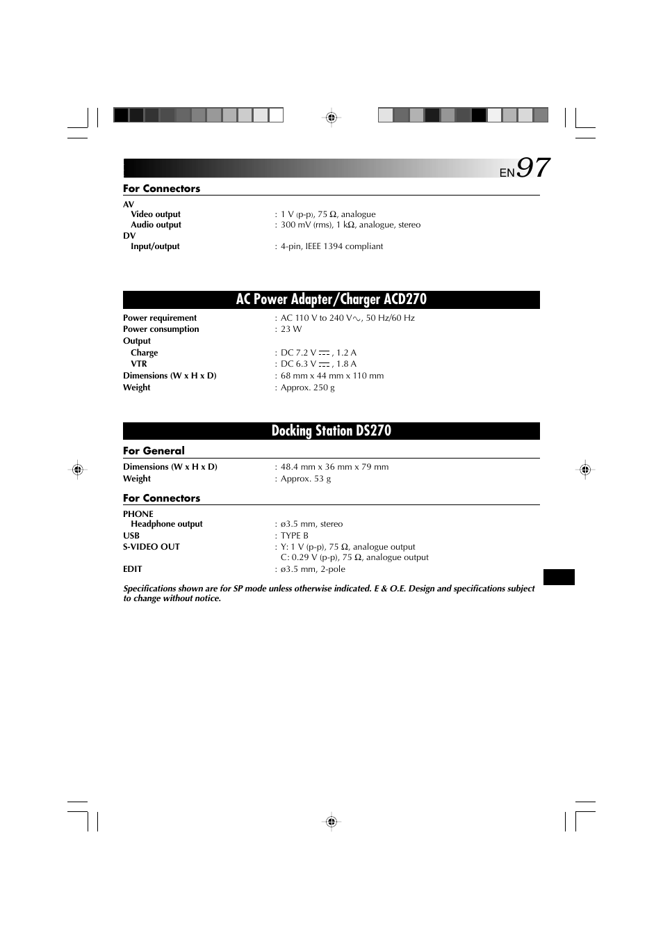Ac power adapter/charger acd270, Docking station ds270 | Technicolor - Thomson HP 270 User Manual | Page 98 / 100