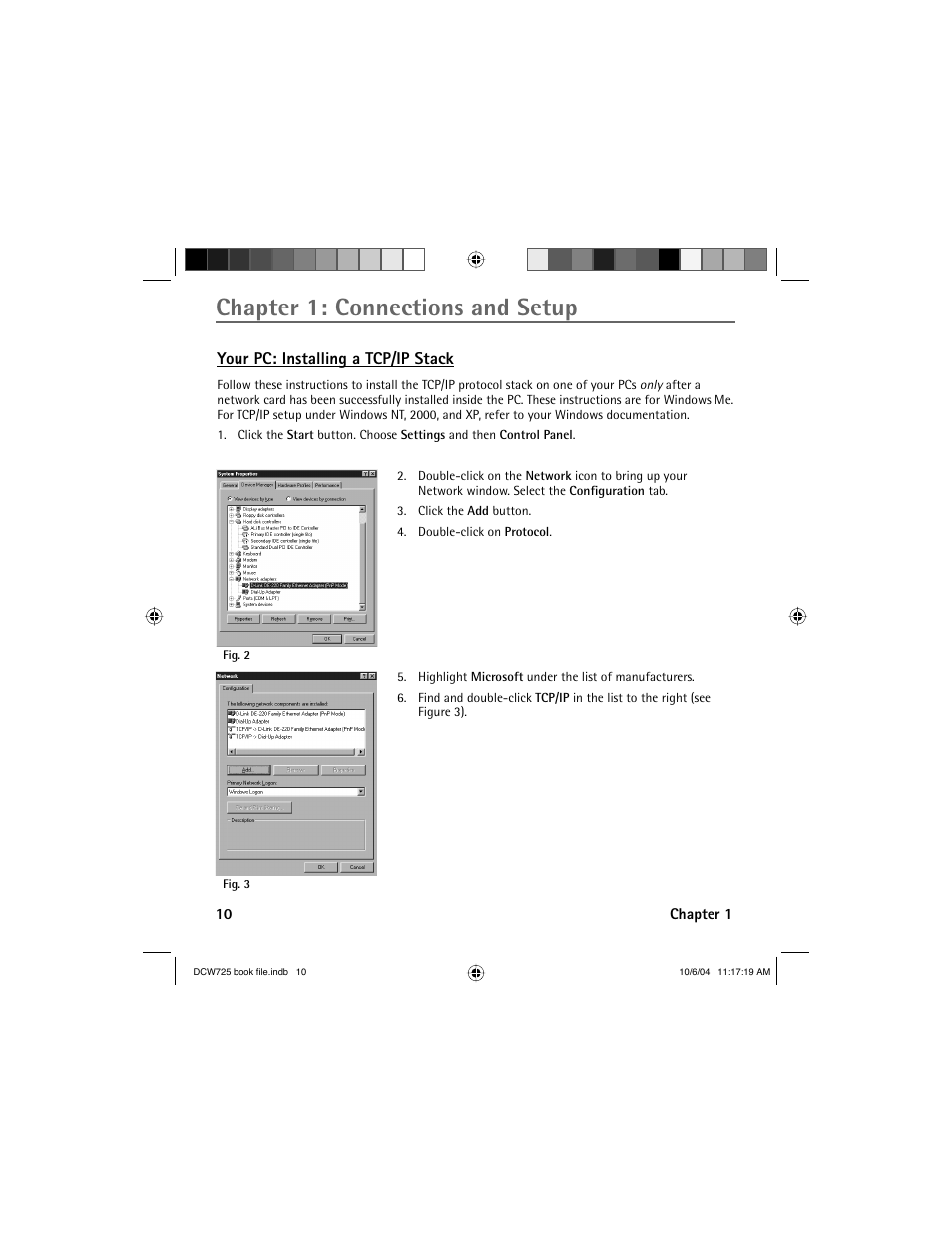 Chapter 1: connections and setup, Your pc: installing a tcp/ip stack | Technicolor - Thomson Network Router User Manual | Page 12 / 72