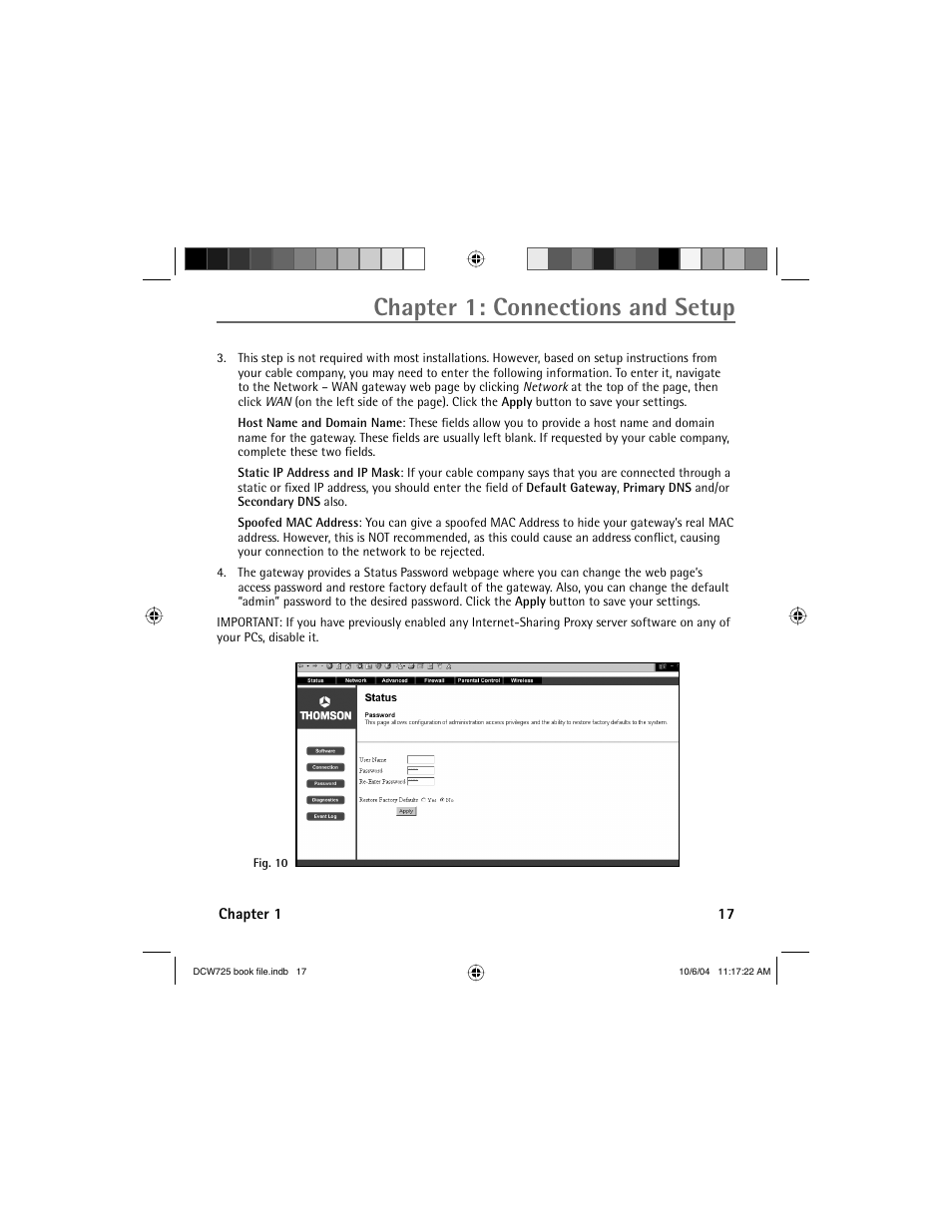 Chapter 1: connections and setup | Technicolor - Thomson Network Router User Manual | Page 19 / 72