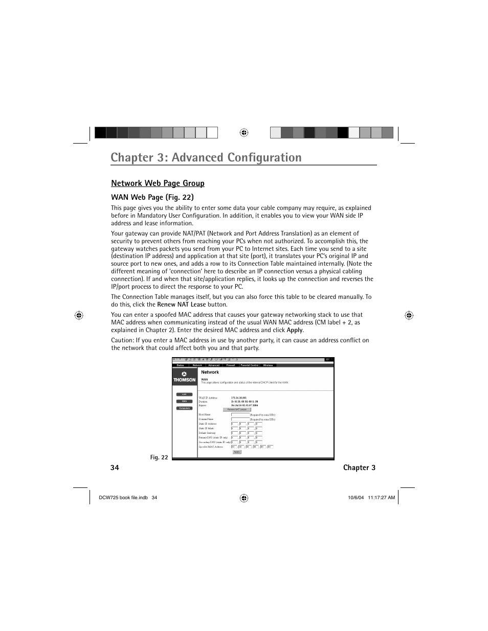 Chapter 3: advanced confi guration, Network web page group | Technicolor - Thomson Network Router User Manual | Page 36 / 72