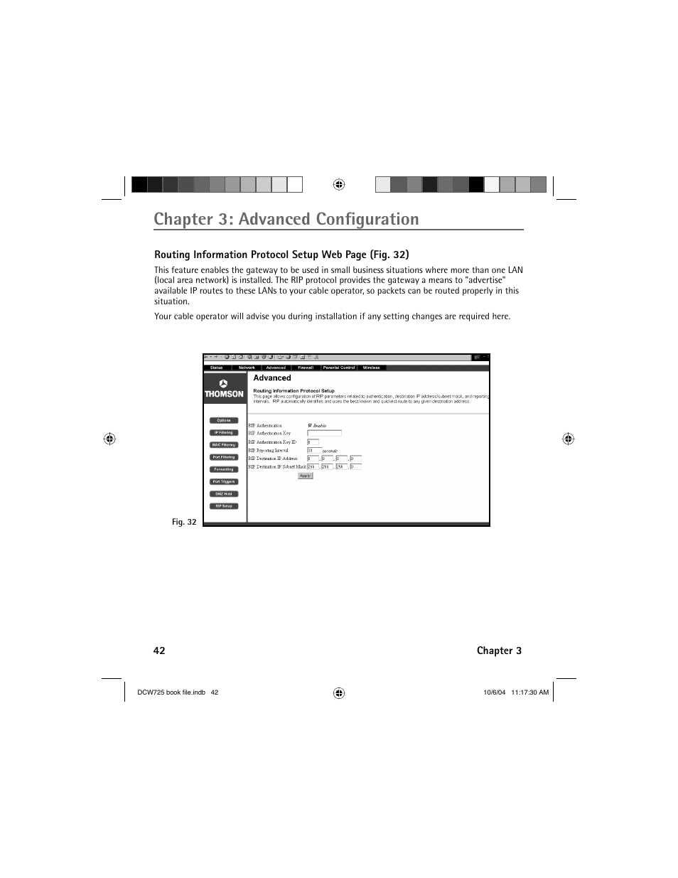 Chapter 3: advanced confi guration | Technicolor - Thomson Network Router User Manual | Page 44 / 72