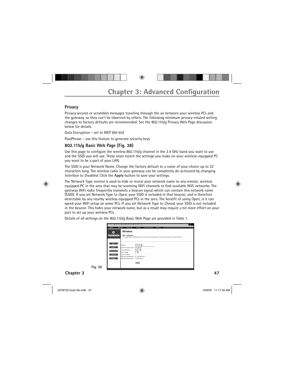 Chapter 3: advanced confi guration | Technicolor - Thomson Network Router User Manual | Page 49 / 72