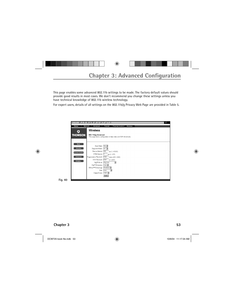 Chapter 3: advanced confi guration | Technicolor - Thomson Network Router User Manual | Page 55 / 72