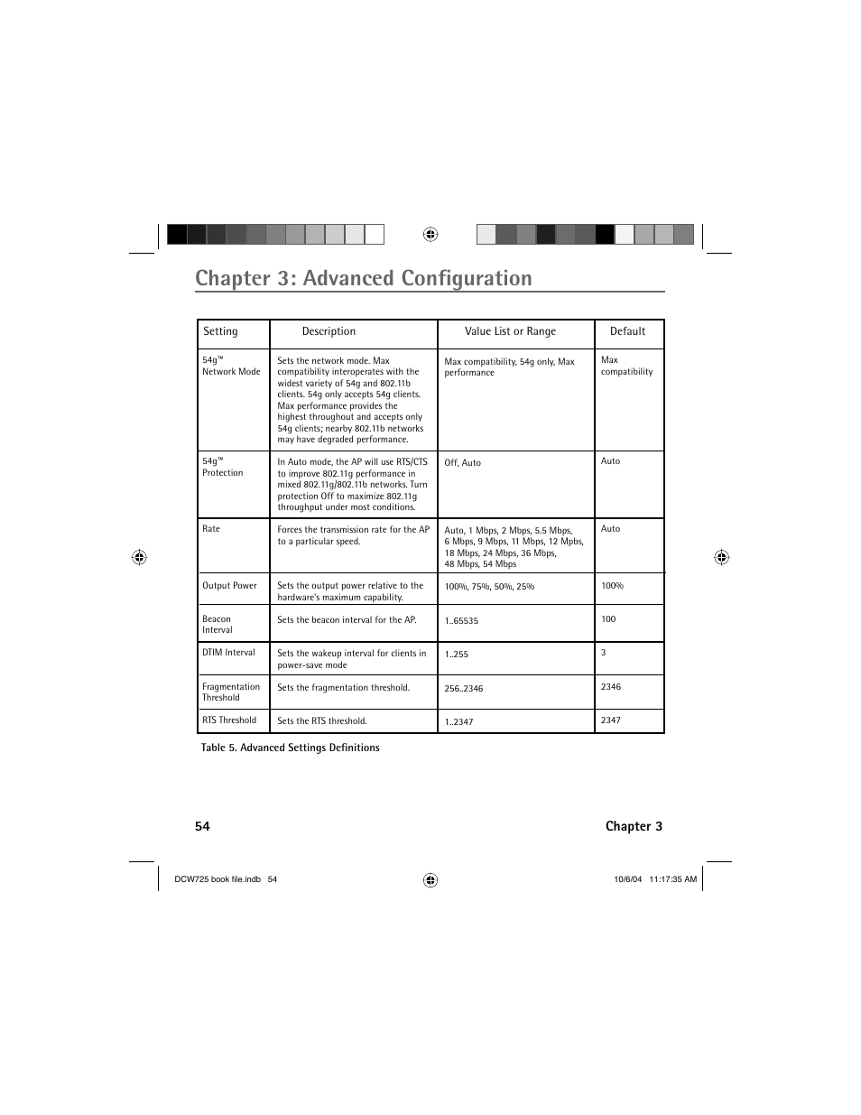 Chapter 3: advanced confi guration, 54 chapter 3 | Technicolor - Thomson Network Router User Manual | Page 56 / 72