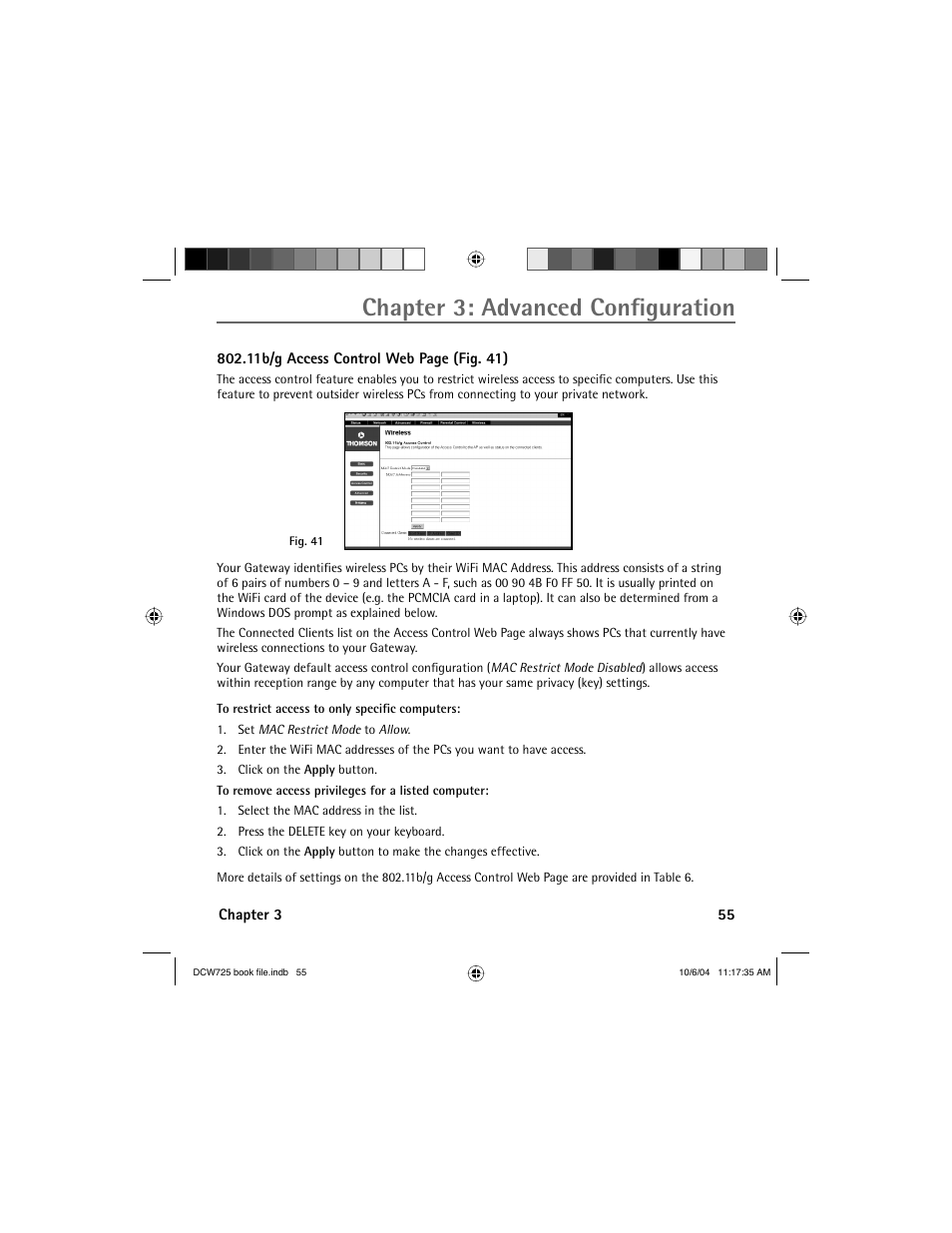 Chapter 3: advanced confi guration | Technicolor - Thomson Network Router User Manual | Page 57 / 72