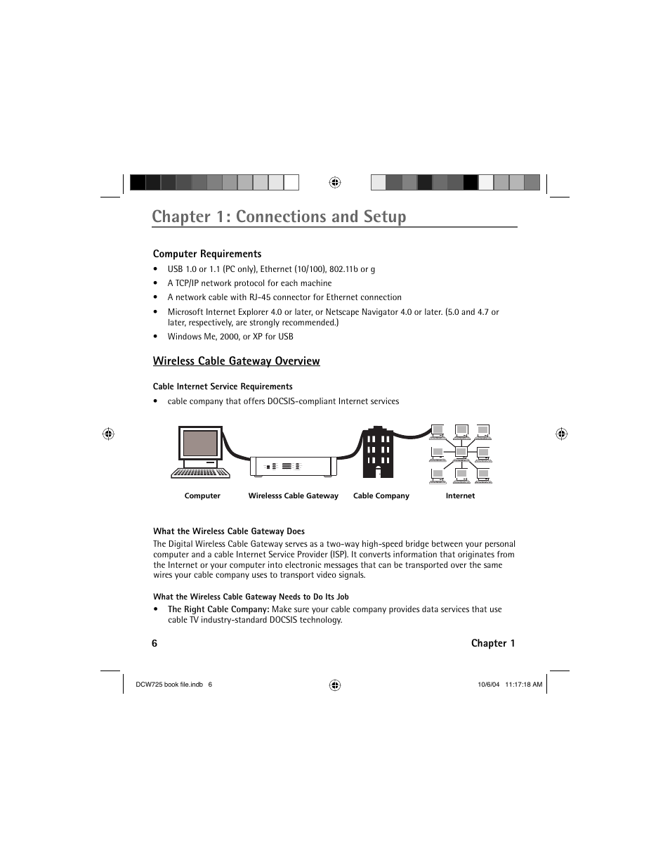 Chapter 1: connections and setup, Wireless cable gateway overview | Technicolor - Thomson Network Router User Manual | Page 8 / 72