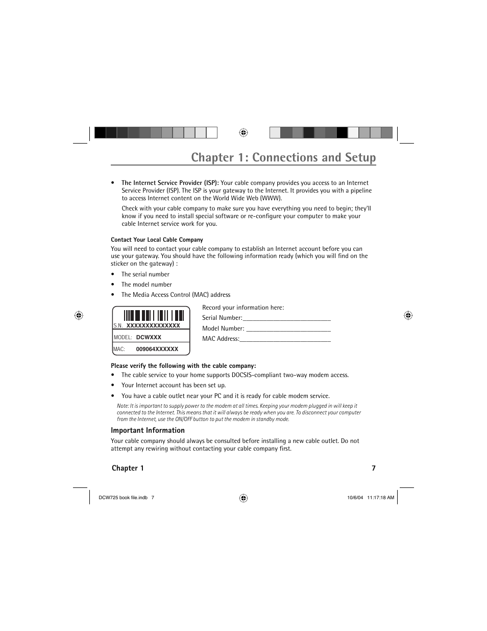 Chapter 1: connections and setup | Technicolor - Thomson Network Router User Manual | Page 9 / 72