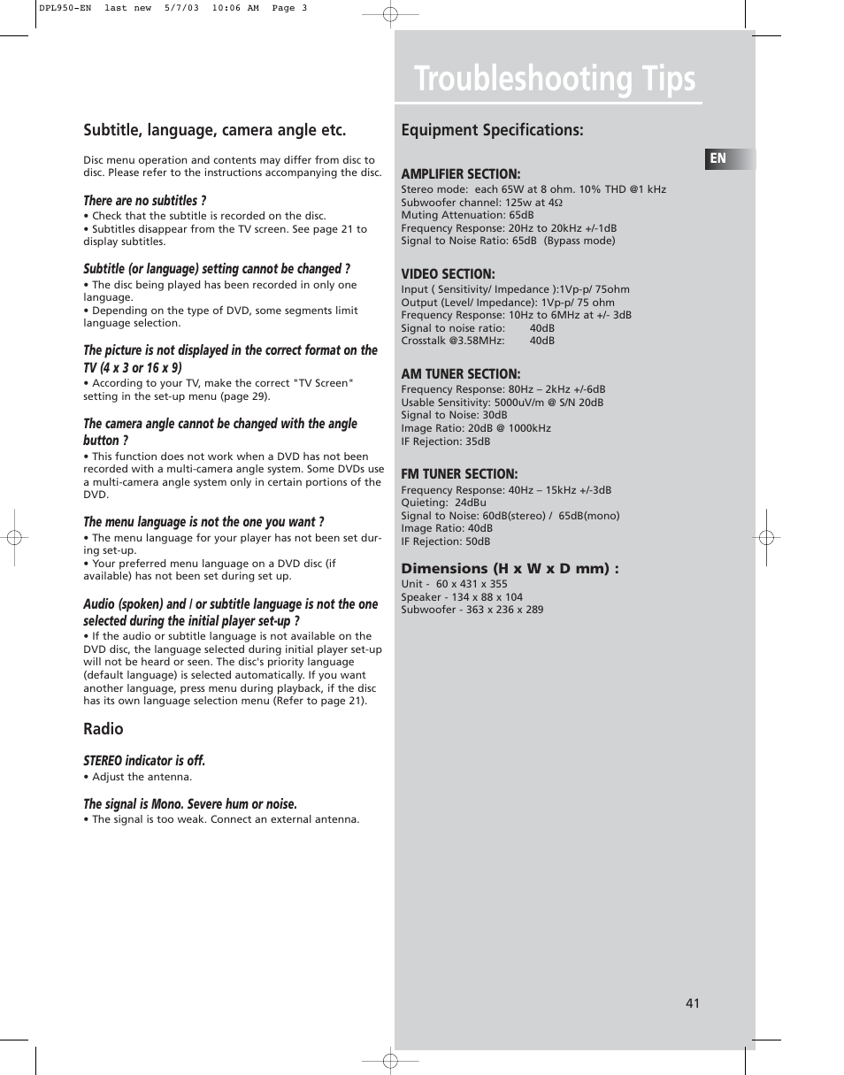 Troubleshooting tips | Technicolor - Thomson DPL950-EN User Manual | Page 2 / 6