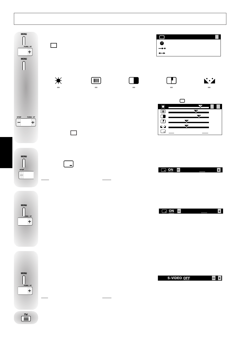 Picture adjustments, Programme number display, Picture format | S -video, Press briefly to clear the menu from the screen | Technicolor - Thomson 21 MS 77 CX User Manual | Page 8 / 18