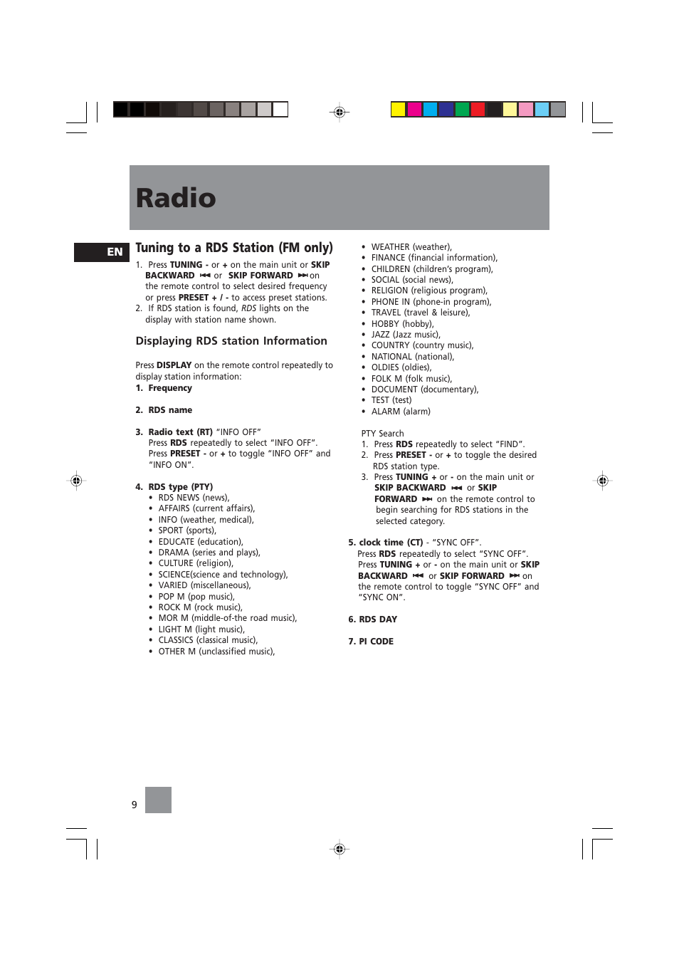 Radio, Tuning to a rds station (fm only) | Technicolor - Thomson CS104 User Manual | Page 11 / 15