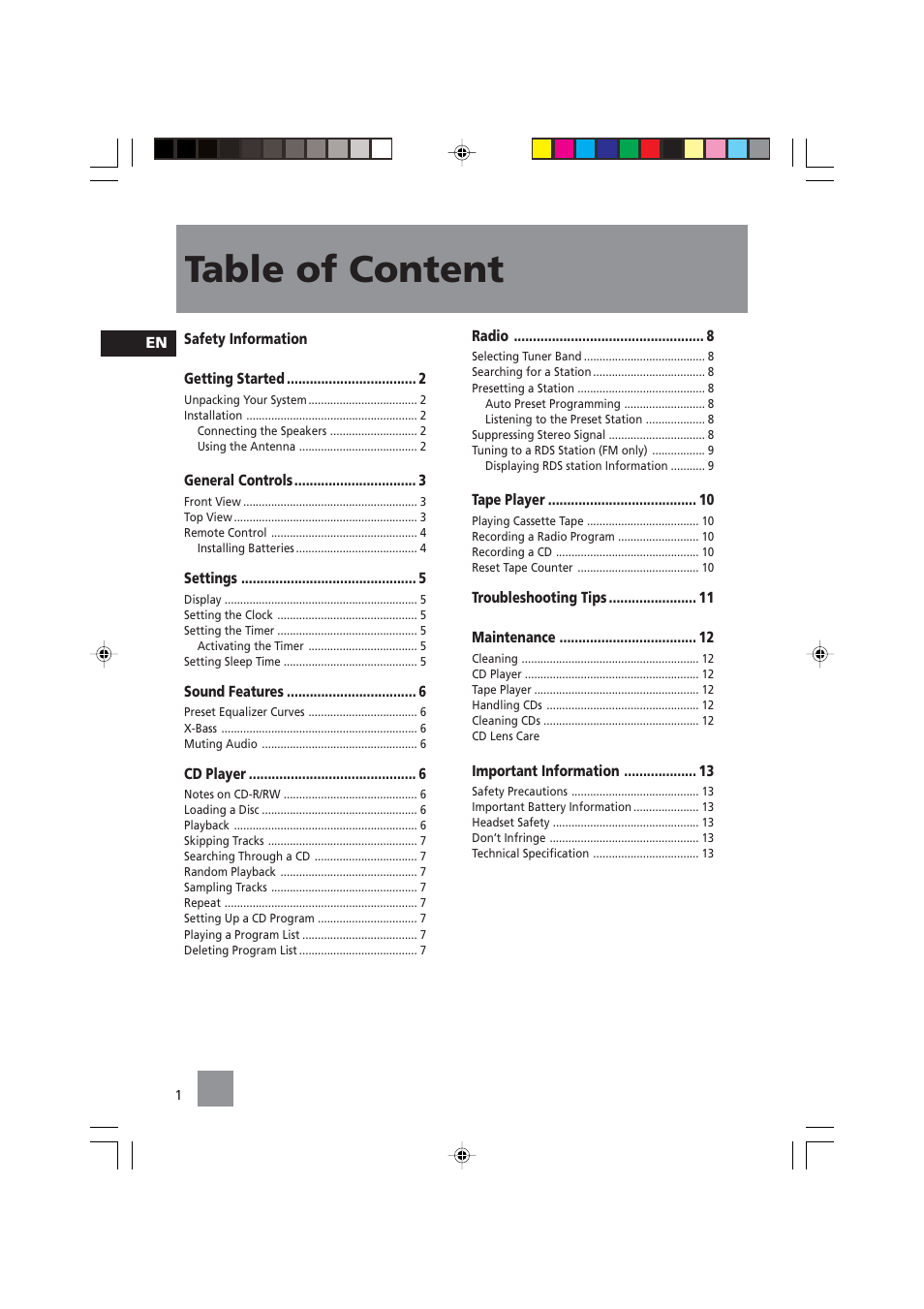 Table of content | Technicolor - Thomson CS104 User Manual | Page 3 / 15