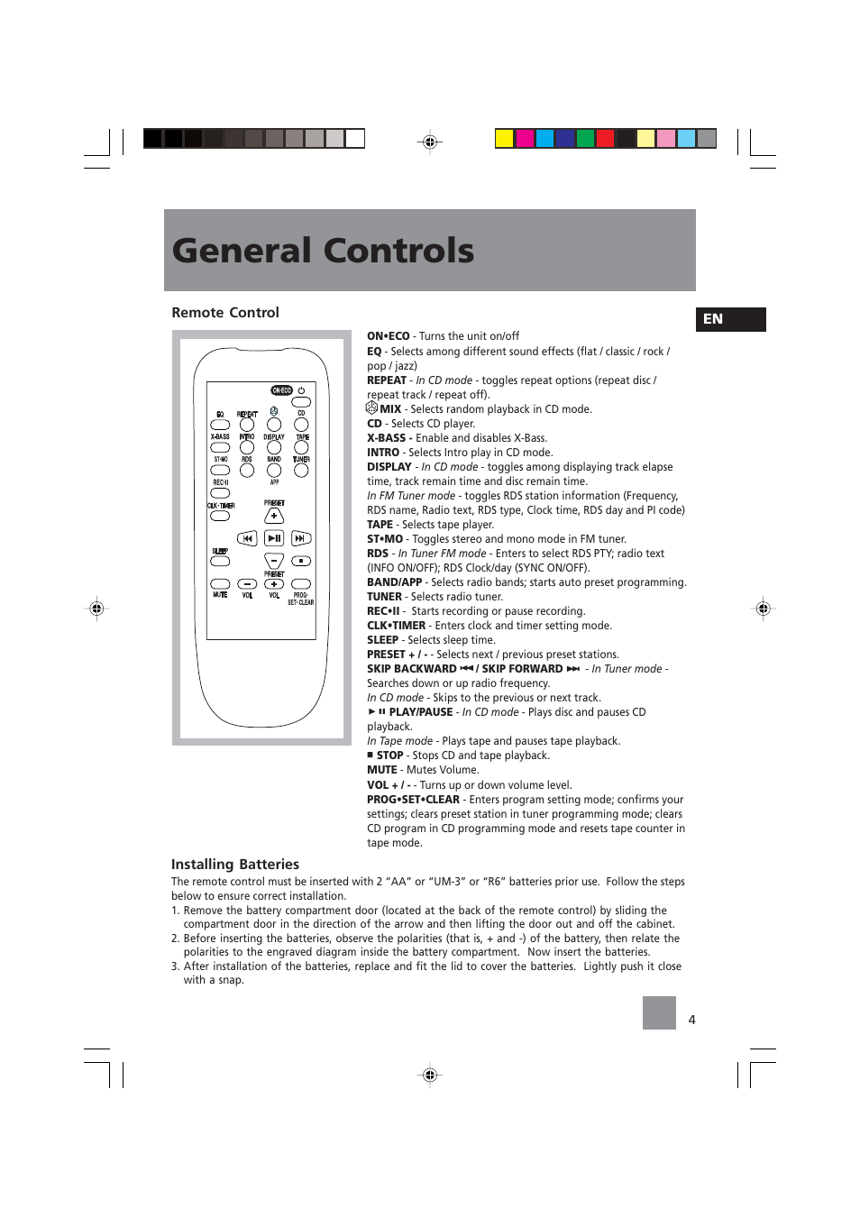 General controls | Technicolor - Thomson CS104 User Manual | Page 6 / 15