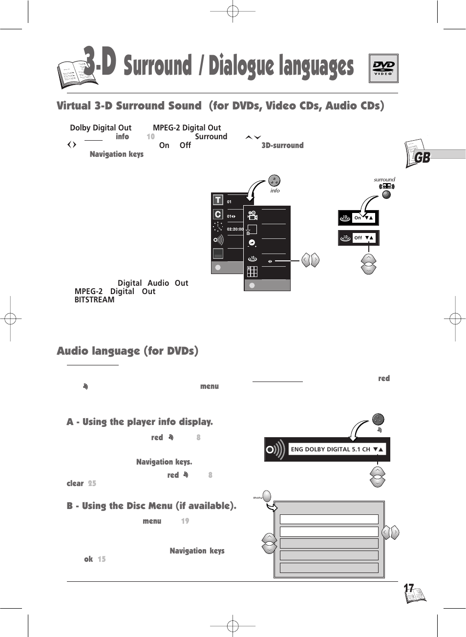 Surround / dialogue languages, Audio language (for dvds) | Technicolor - Thomson IB5400GB User Manual | Page 17 / 36
