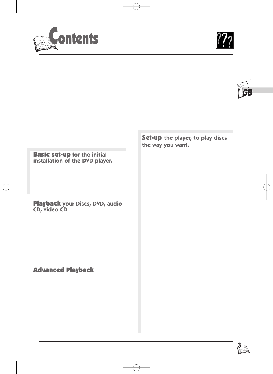 Ontents, Basic set-up, Playback | Advanced playback, Set-up | Technicolor - Thomson IB5400GB User Manual | Page 3 / 36