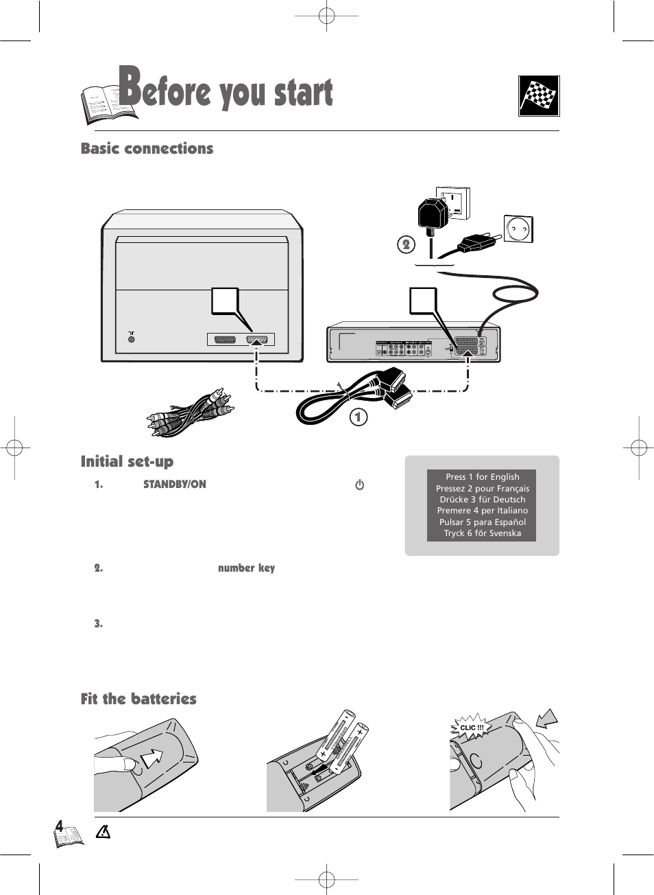 Efore you start, Basic connections, Initial set-up | Fit the batteries | Technicolor - Thomson IB5400GB User Manual | Page 4 / 36