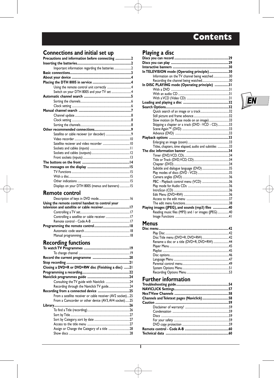 Technicolor - Thomson DTH8005 User Manual | 60 pages