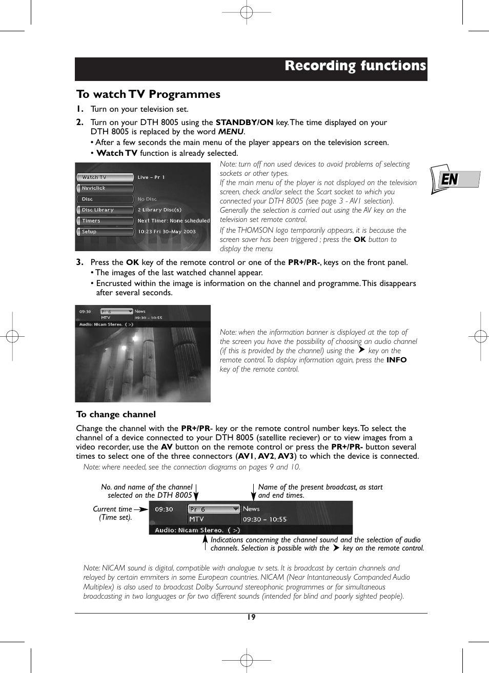 Recording functions | Technicolor - Thomson DTH8005 User Manual | Page 19 / 60