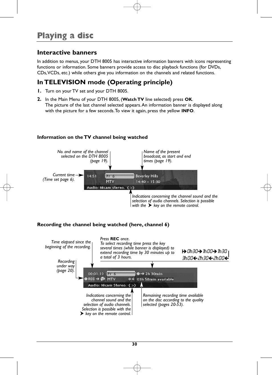 Playing a disc, Interactive banners | Technicolor - Thomson DTH8005 User Manual | Page 30 / 60