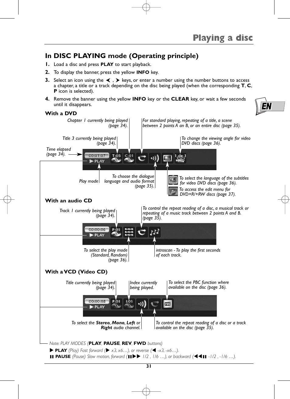 Playing a disc | Technicolor - Thomson DTH8005 User Manual | Page 31 / 60