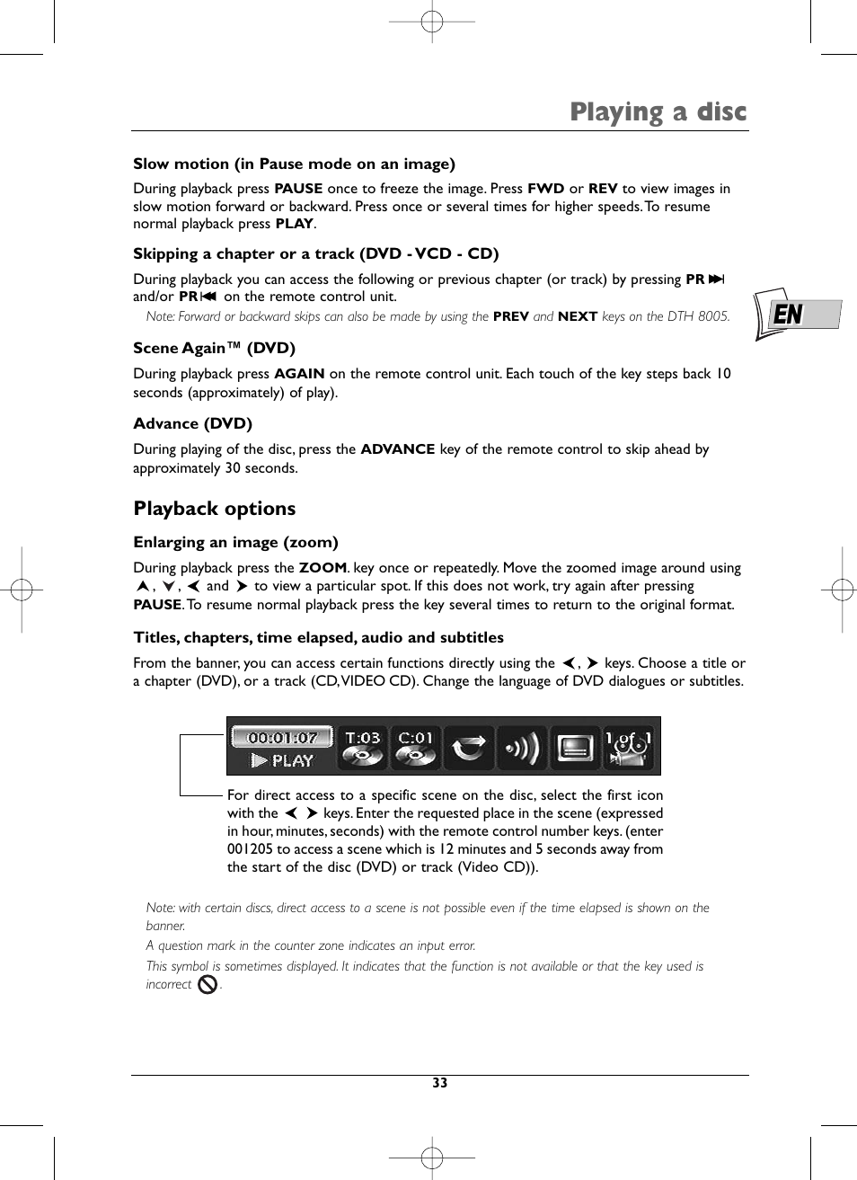 Playing a disc, Playback options | Technicolor - Thomson DTH8005 User Manual | Page 33 / 60