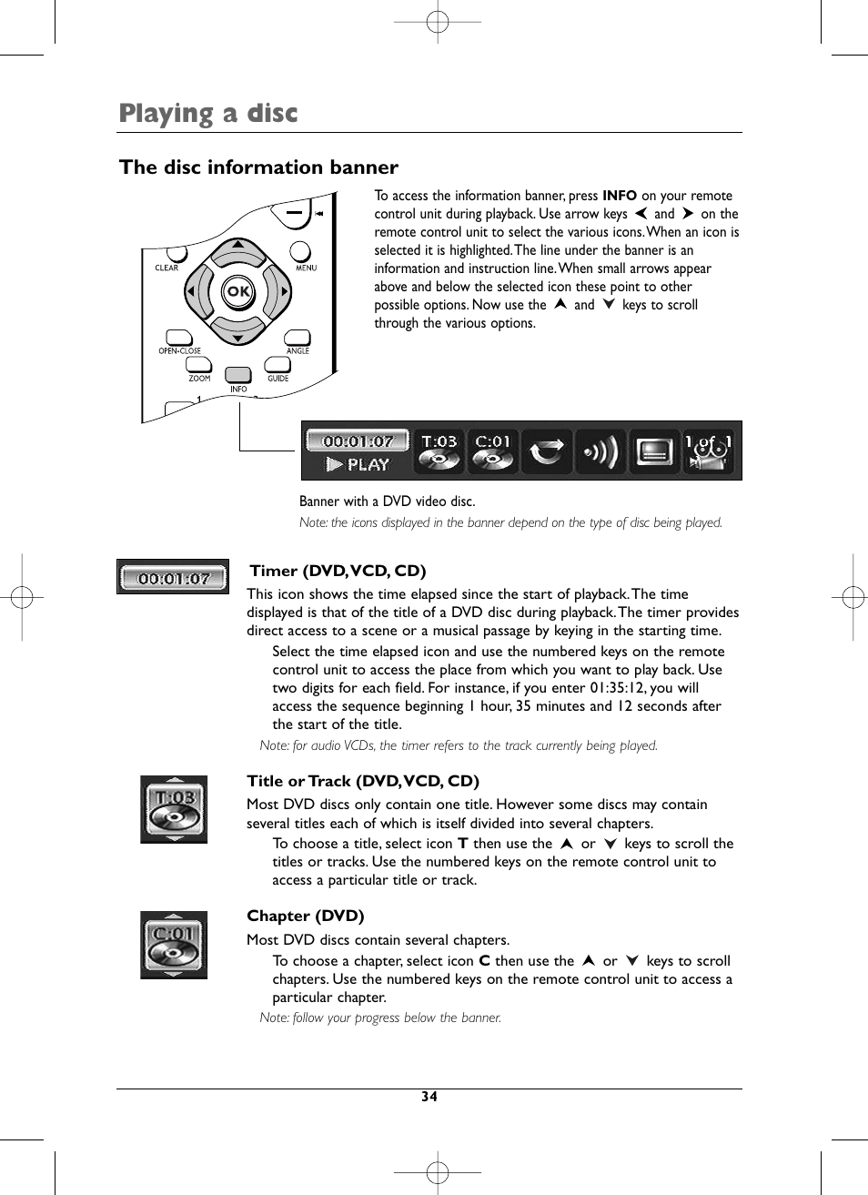 Playing a disc, The disc information banner | Technicolor - Thomson DTH8005 User Manual | Page 34 / 60