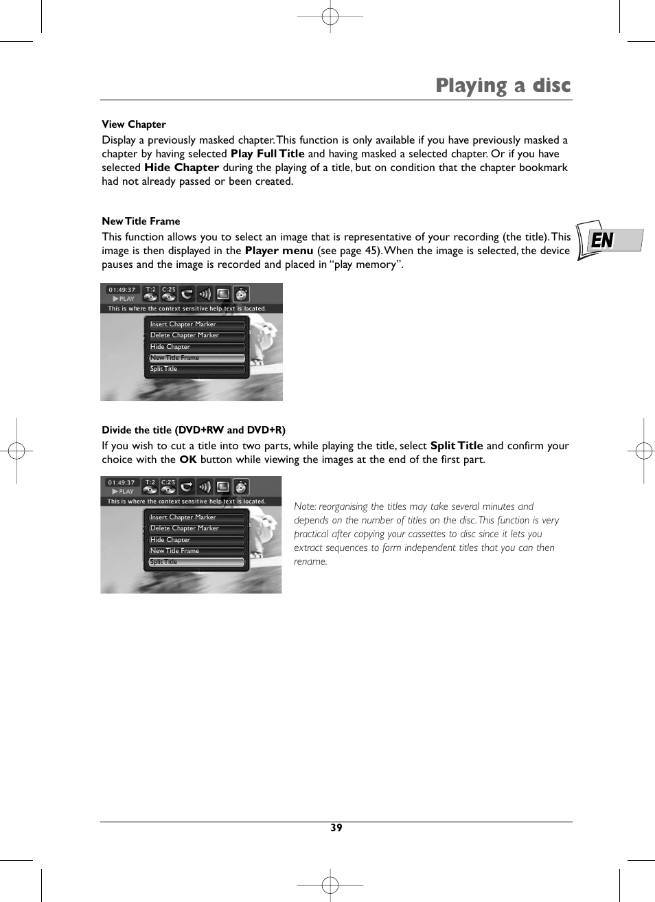 Playing a disc | Technicolor - Thomson DTH8005 User Manual | Page 39 / 60