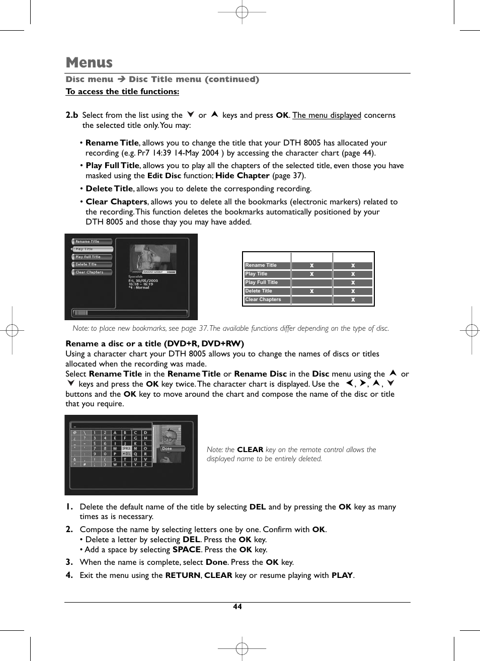 Menus | Technicolor - Thomson DTH8005 User Manual | Page 44 / 60