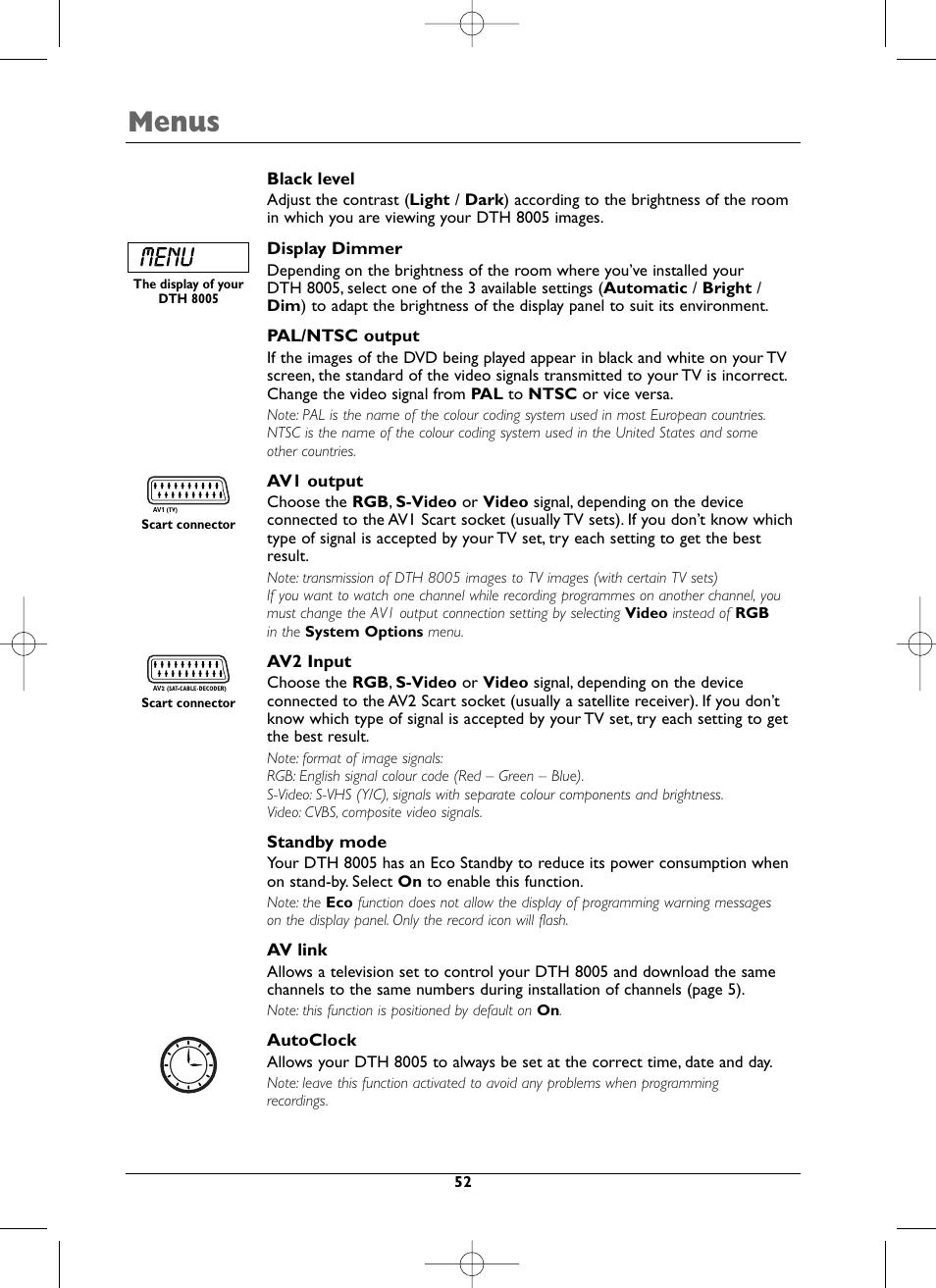 Menus | Technicolor - Thomson DTH8005 User Manual | Page 52 / 60