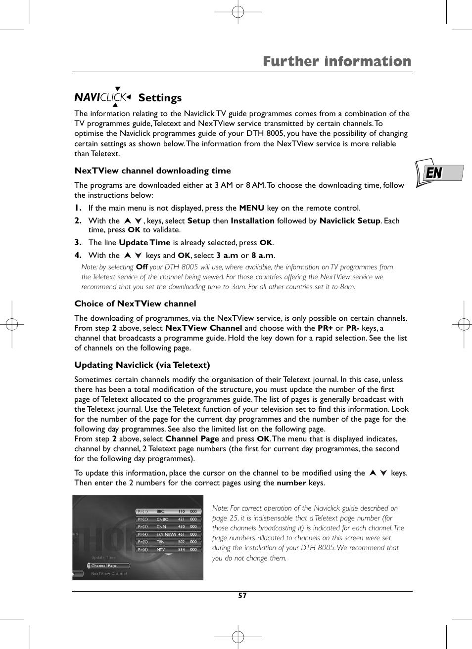 Further information, Settings | Technicolor - Thomson DTH8005 User Manual | Page 57 / 60