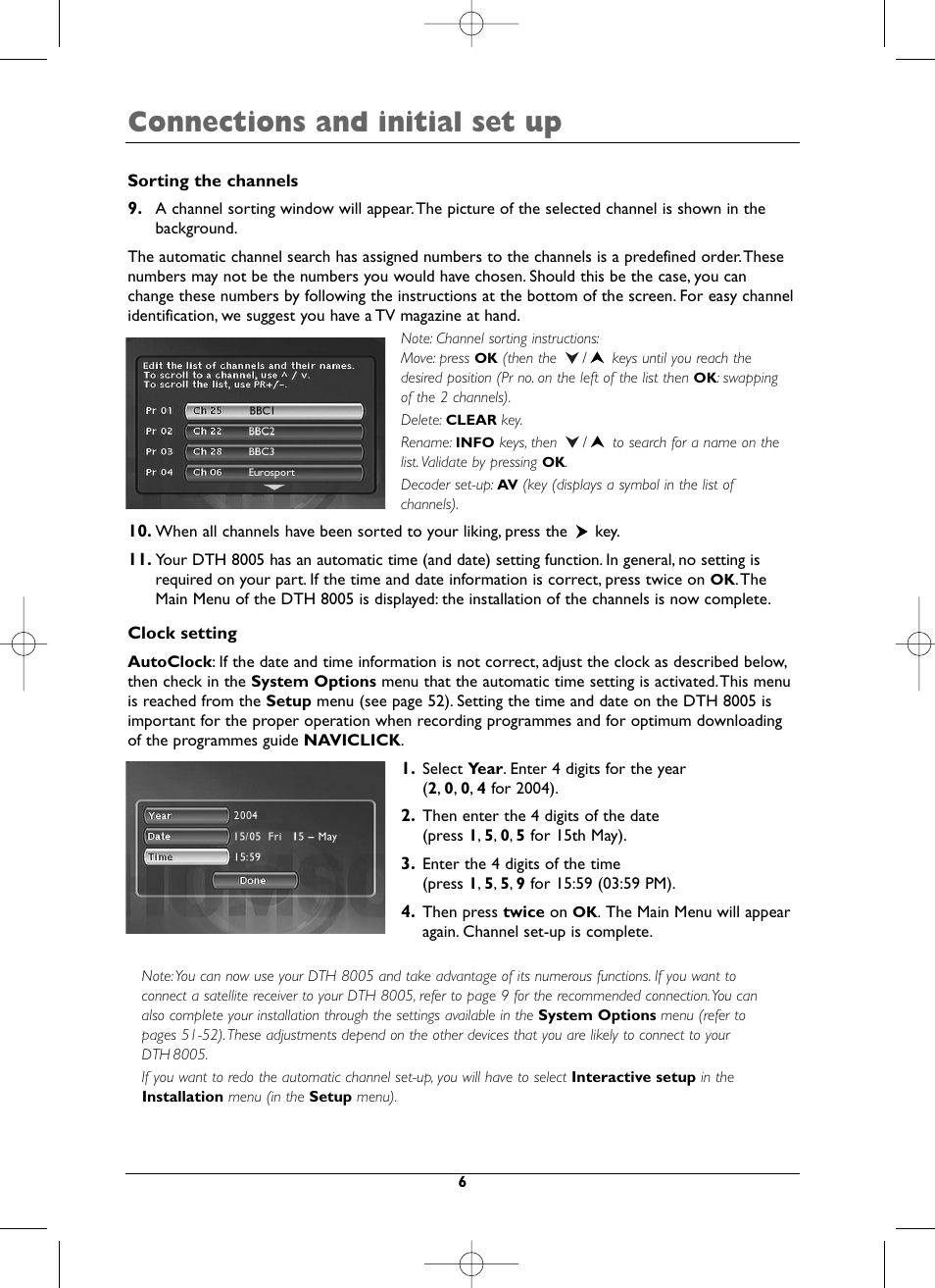 Connections and initial set up | Technicolor - Thomson DTH8005 User Manual | Page 6 / 60