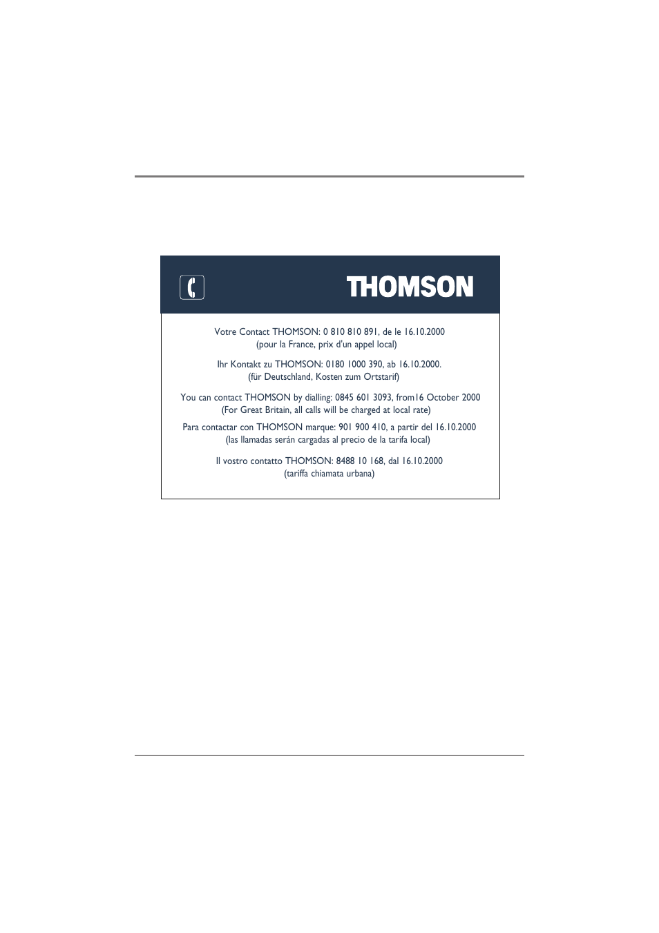 Helpline, Thomson lyra helpline, Additional information | Technicolor - Thomson Thomson Lyra PDP2800 User Manual | Page 50 / 55