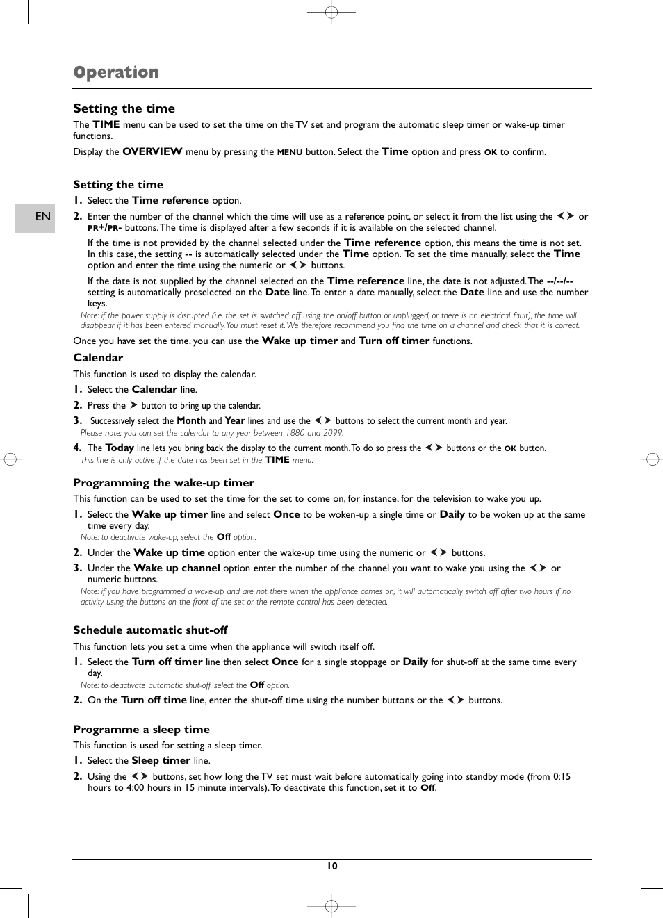 Operation, Setting the time | Technicolor - Thomson EFC031 User Manual | Page 10 / 14