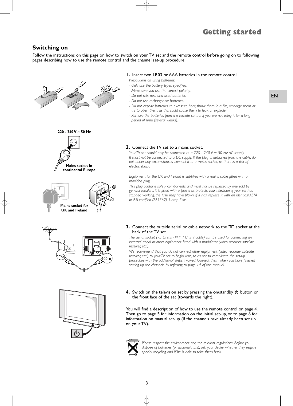 Getting started, Switching on | Technicolor - Thomson EFC031 User Manual | Page 3 / 14