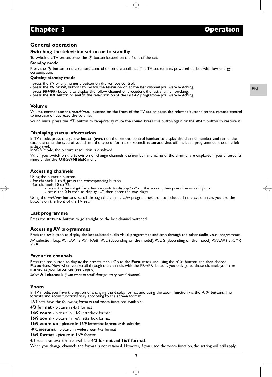 Chapter 3 operation, General operation | Technicolor - Thomson EFC031 User Manual | Page 7 / 14